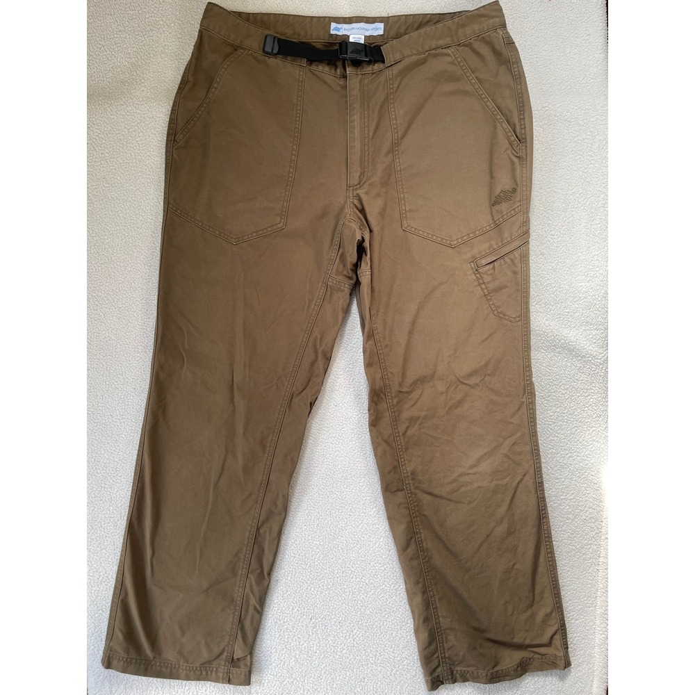 90s Eastern Mountain Sports Mens 38 Hiking Pants Brown Canvas Belted Cargo